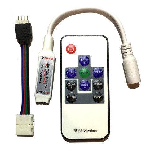12V LED Multifunction Mini RF Wireless Remote Controller & Dimmer for RGBW 3258 & 5050 LED Strip Lighting